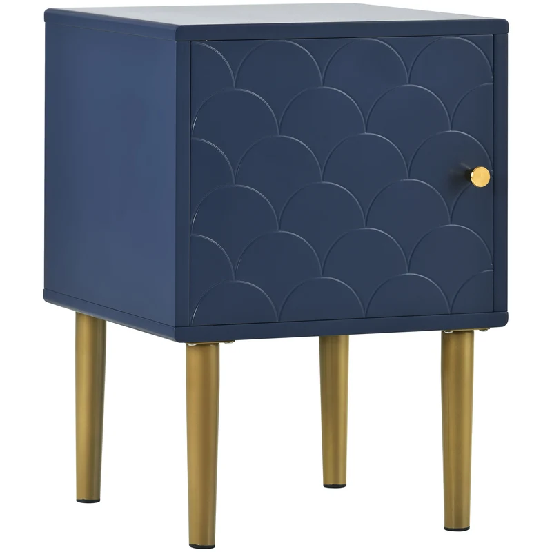 Table de chevet 1 porte battante bleu marine pies dorés H50/L35/P35 VIGNUIDS