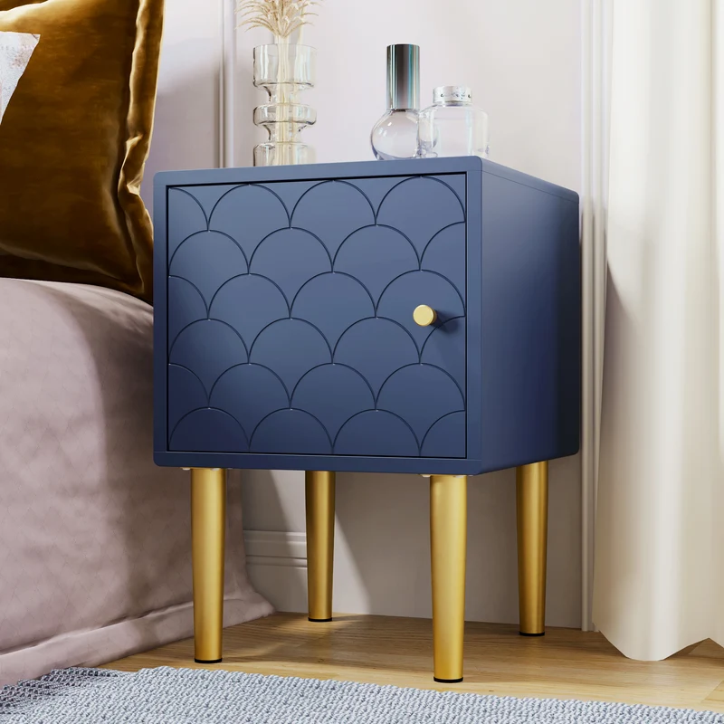 Table de chevet 1 porte battante bleu marine pies dorés H50/L35/P35 VIGNUIDS