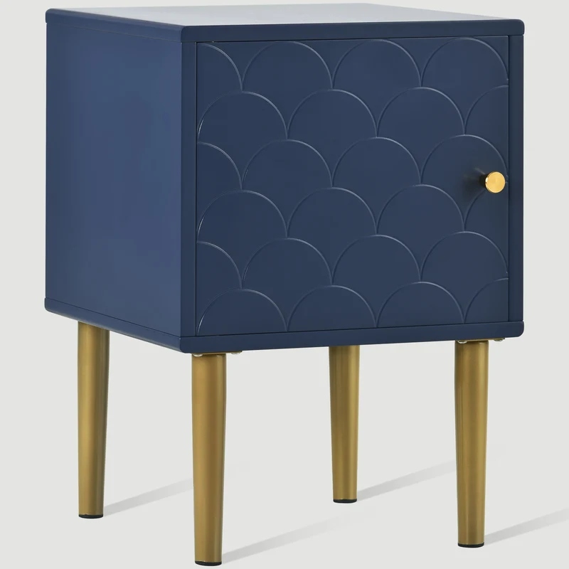Table de chevet 1 porte battante bleu marine pies dorés H50/L35/P35 VIGNUIDS