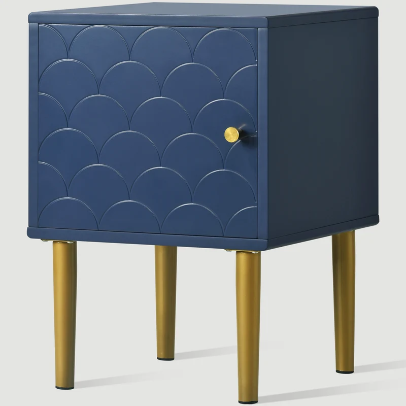 Table de chevet 1 porte battante bleu marine pies dorés H50/L35/P35 VIGNUIDS