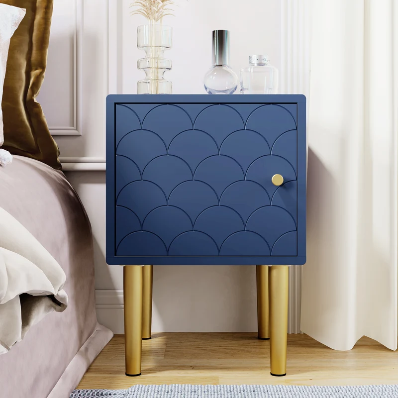 Table de chevet 1 porte battante bleu marine pies dorés H50/L35/P35 VIGNUIDS