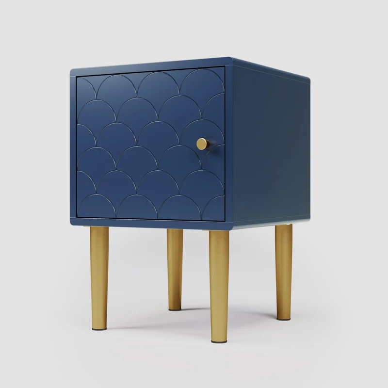 Table de chevet 1 porte battante bleu marine pies dorés H50/L35/P35 VIGNUIDS