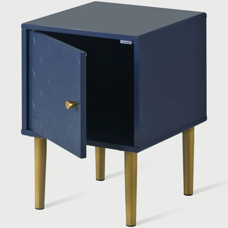Table de chevet 1 porte battante bleu marine pies dorés H50/L35/P35 VIGNUIDS