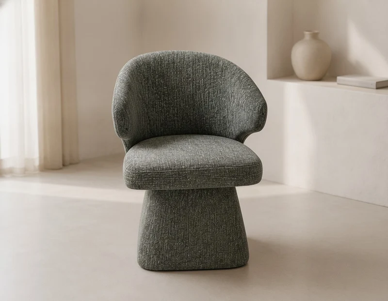 Lot de 2 Chaises Design Sculpturale - Tissu Chenille Vert Sauge