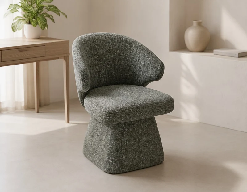 Lot de 2 Chaises Design Sculpturale - Tissu Chenille Vert Sauge