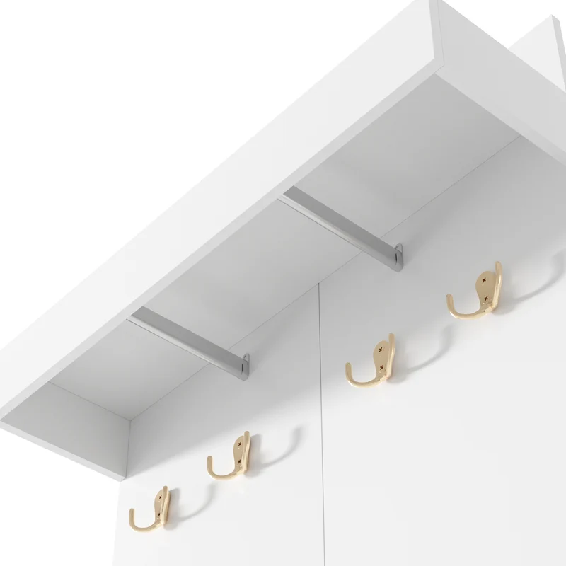 Vestiaire à l'entrée blanc compact avec banc, porte-manteaux 4 crochets et range-chaussures 60cm