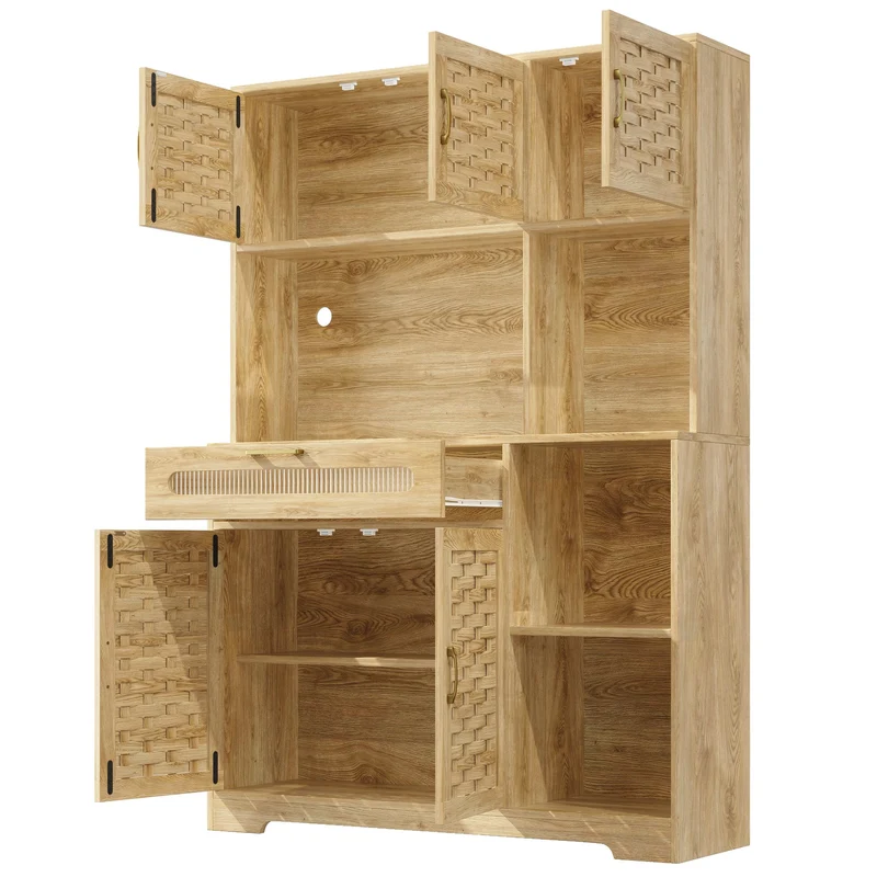 Vaisselier de cuisine avec éclairage LED et design tressé, vitrine moderne avec tiroirs