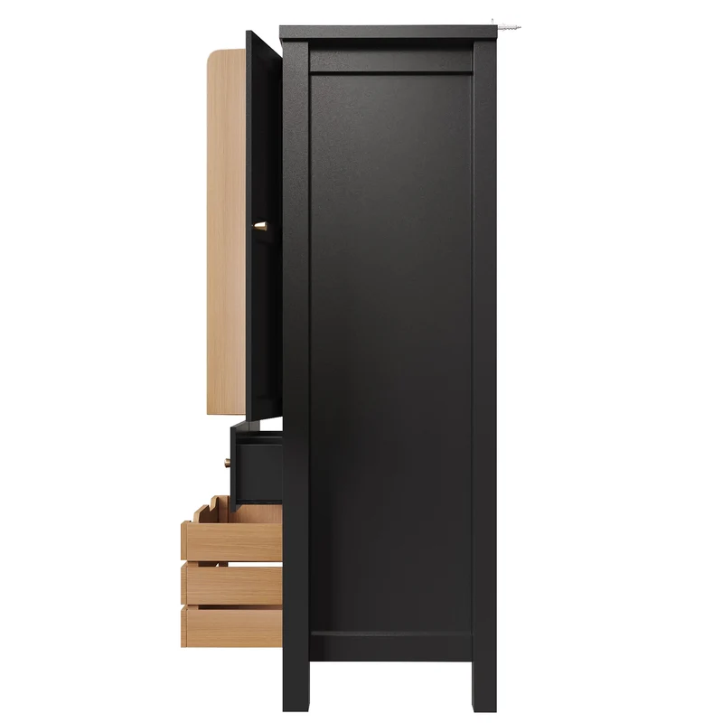Tomomania Buffet de cuisine haut 80x40x140cm noir/blanc – Armoire de rangement multifonction en MDF, 5 tiroirs, 2 portes, style rétro moderne