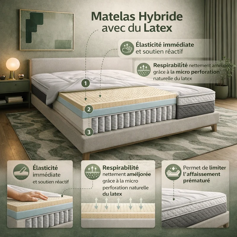 Optima BIO - Matelas mémoire de forme, latex et ressorts ensachés orthopédique