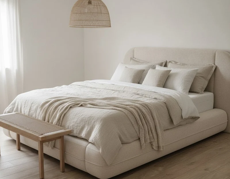 Lit Coffre Design Arrondi en Tissu Bouclé - Coffre de Rangement