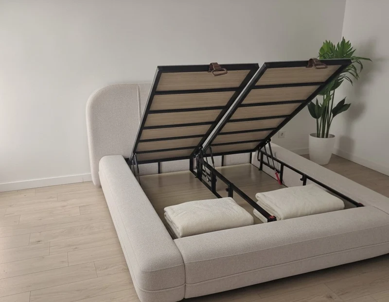 Lit Coffre Design Arrondi en Tissu Bouclé - Coffre de Rangement