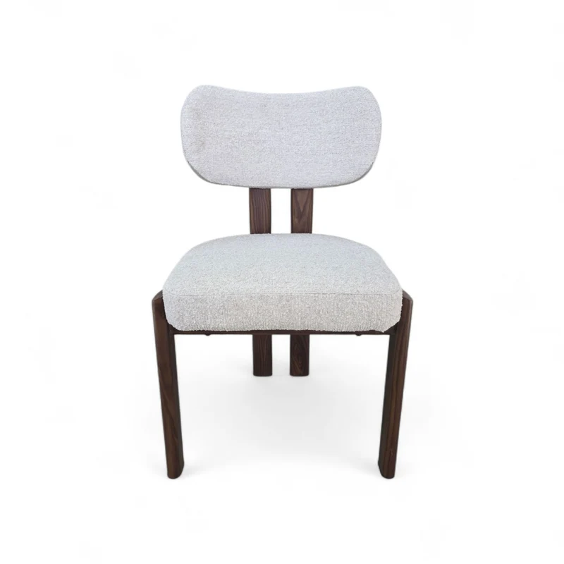 Chaise Design Bouclette Blanche & Noyer – Tissu Chenille Bouclé