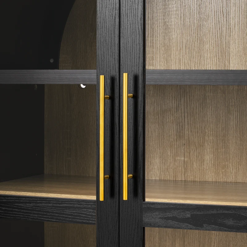 Armoire noire forme arche en verre cannelé rangement élégant 76×40×180cm RUSTICPINEONE