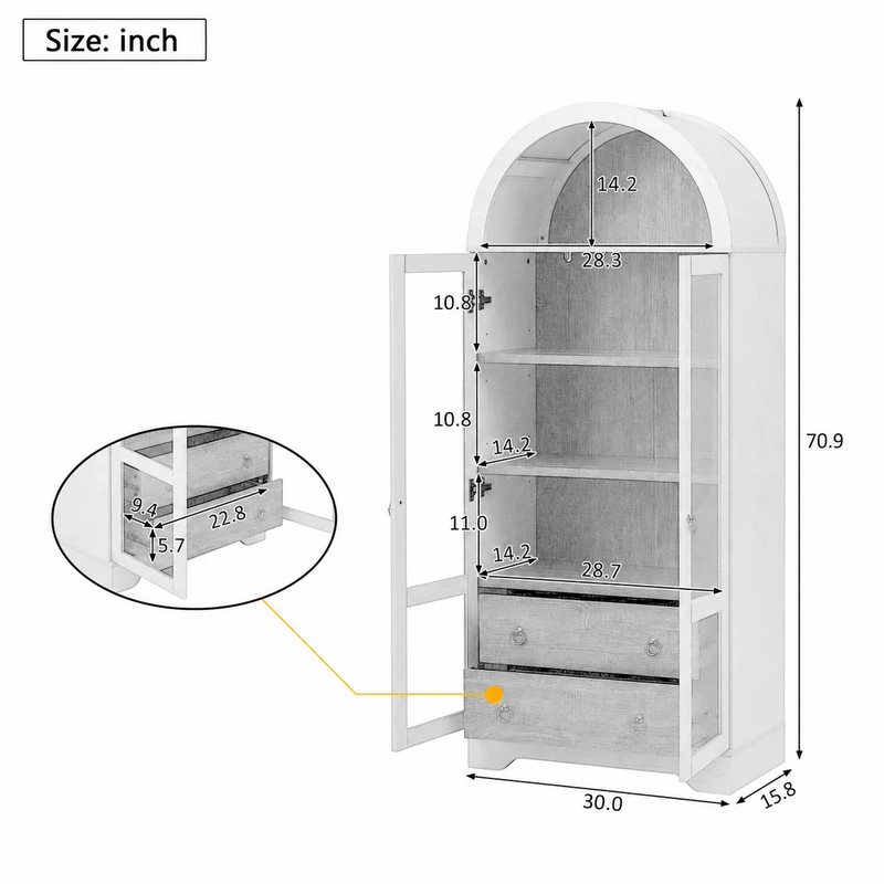 Armoire blanche forme arche en verre cannelé rangement élégant 76×40×180cm RUSTICPLANTSET