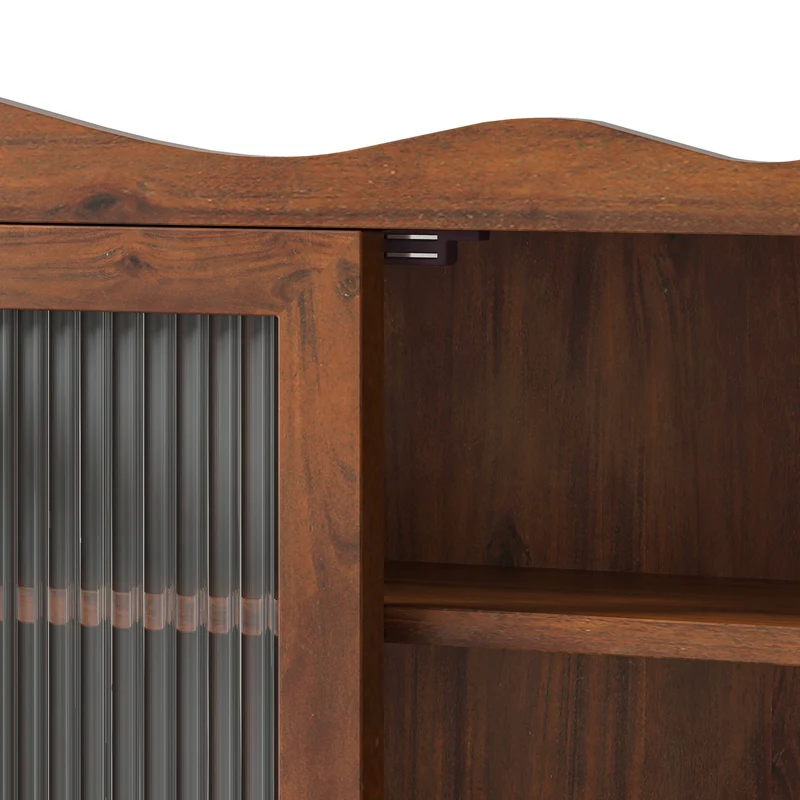 Armoire murale de cuisine en bois massif marron et verre cannalé, 4 portes 100cm SCANDINAVIANDIVIDER