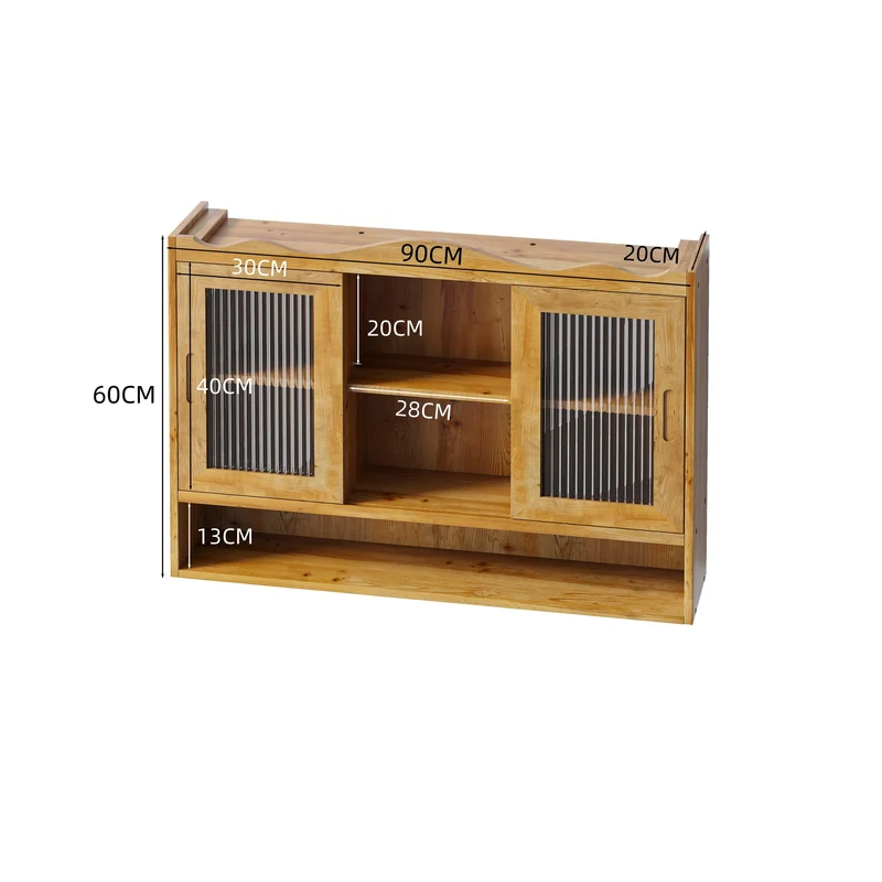 Armoire murale de cuisine effet bois massif et verre, naturel, 2 portes coulissantes 90cm SCANDINAVIANFRAME