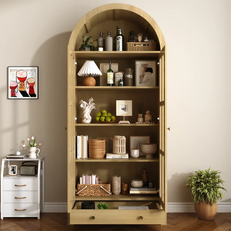 Armoire forme arche effet bois portes vitrine en acrylique 75x35x170cm RUSTICPILLOWHOME