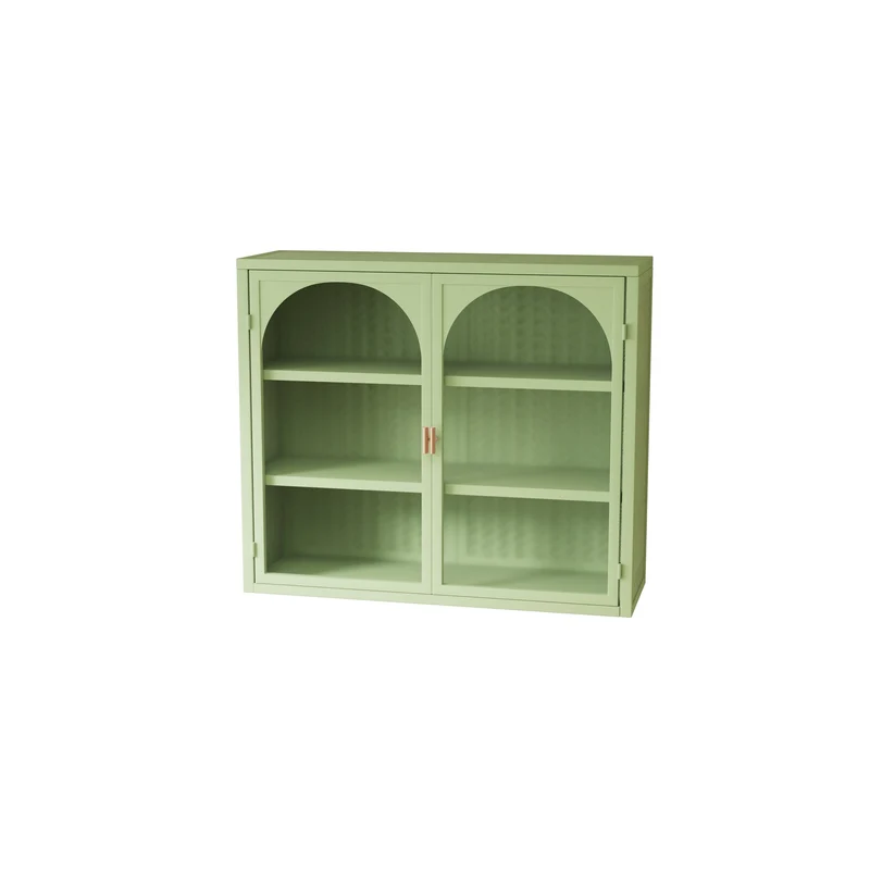Armoire murale de cuisine métallique vert, 2 portes, 3 niveaux SCANDINAVIANWALNUTLI
