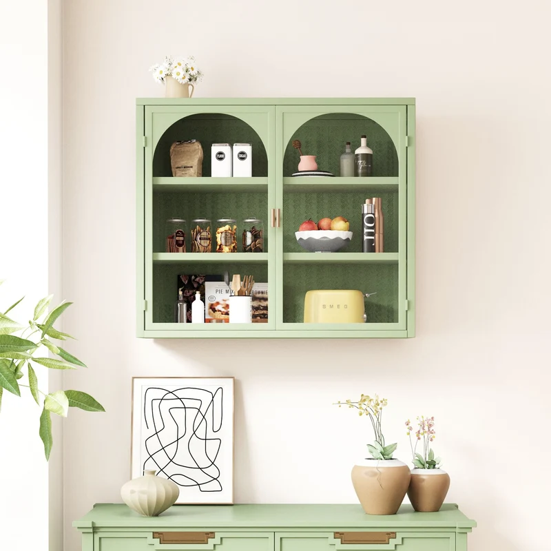 Armoire murale de cuisine métallique vert, 2 portes, 3 niveaux SCANDINAVIANWALNUTLI