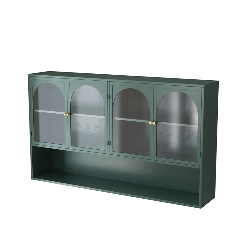 Armoire murale de cuisine métallique style industriel vert foncé avec 4 portes vitrées 120cm SCANDINAVIANCONSOLE
