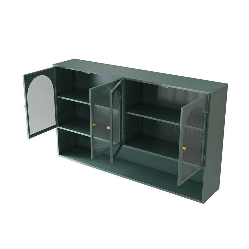 Armoire murale de cuisine métallique style industriel vert foncé avec 4 portes vitrées 120cm SCANDINAVIANCONSOLE