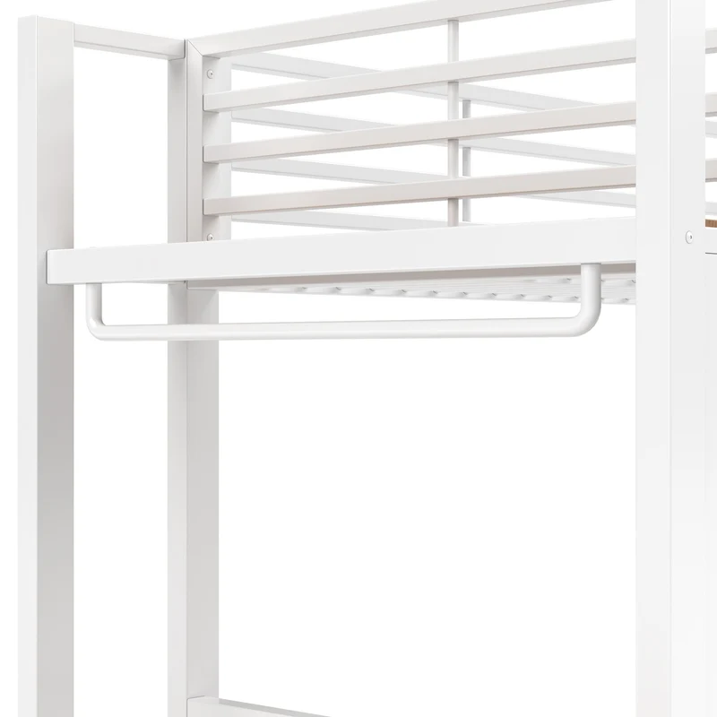 Lit superposé 90x200cm métallique blanc avec LED et tiroirs rangements RUSTICMIRROR