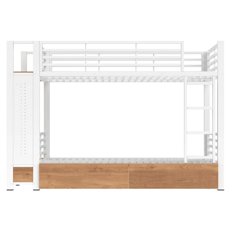 Lit superposé 90x200cm métallique blanc avec LED et tiroirs rangements RUSTICMIRROR