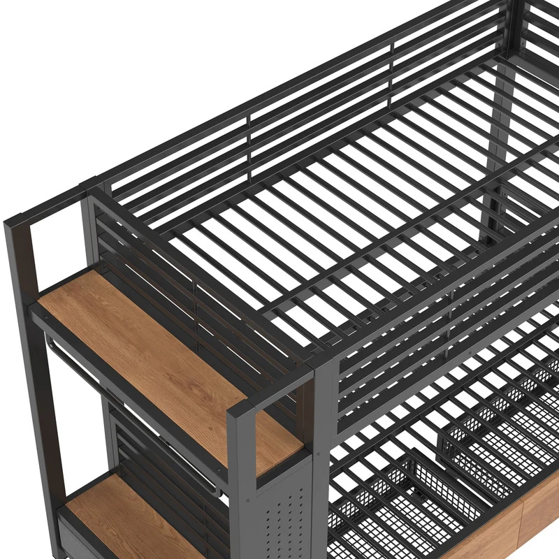 Lit superposé 90x200 cm métallique noir avec LED et tiroirs rangements RUSTICNIGHTSTAND