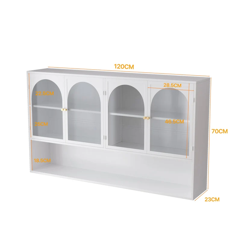 Armoire murale de cuisine métallique blanche avec 4 portes vitrées 120cm SCANDINAVIANCONCRETE