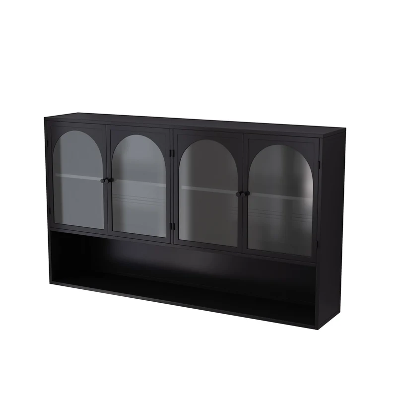 Armoire murale de cuisine métallique noire style industriel avec 4 portes vitrées 120cm SCANDINAVIANBOOKCASE