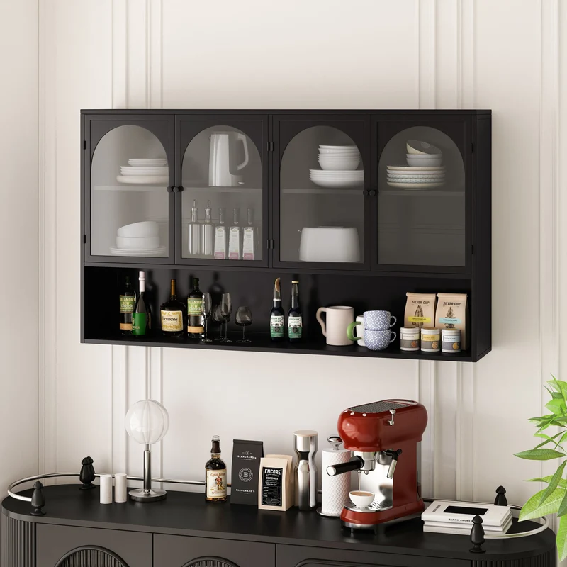 Armoire murale de cuisine métallique noire style industriel avec 4 portes vitrées 120cm SCANDINAVIANBOOKCASE