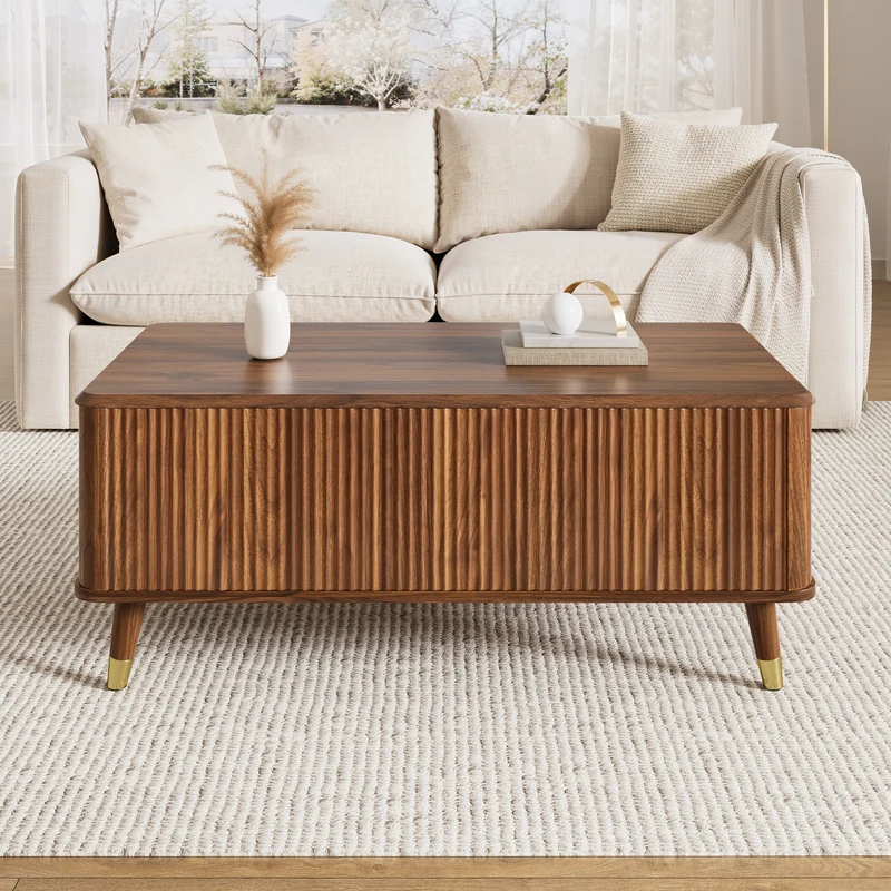 Table basse relevable effet noyer 97x52cm ADJUSTBAMBOOPLUS