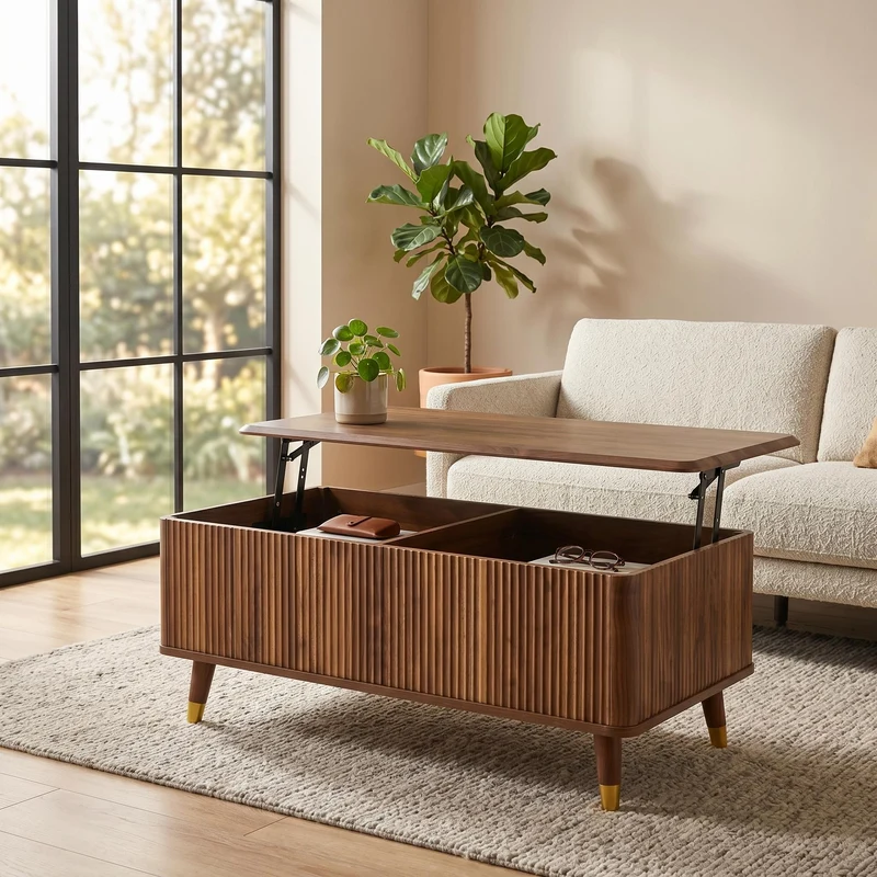 Table basse relevable effet noyer 97x52cm ADJUSTBAMBOOPLUS