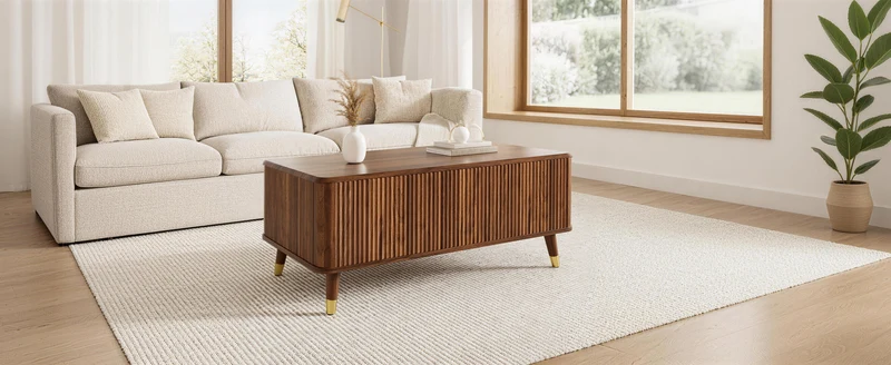 Table basse relevable effet noyer 97x52cm ADJUSTBAMBOOPLUS