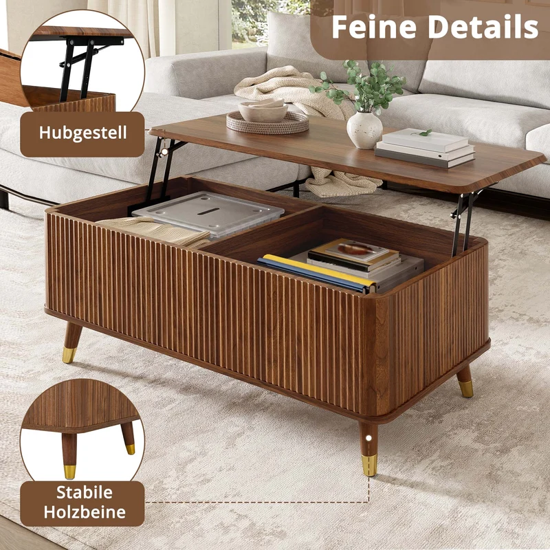 Table basse relevable effet noyer 97x52cm ADJUSTBAMBOOPLUS