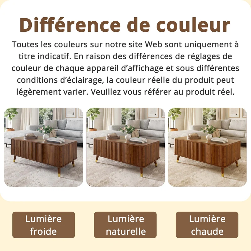 Table basse relevable effet noyer 97x52cm ADJUSTBAMBOOPLUS