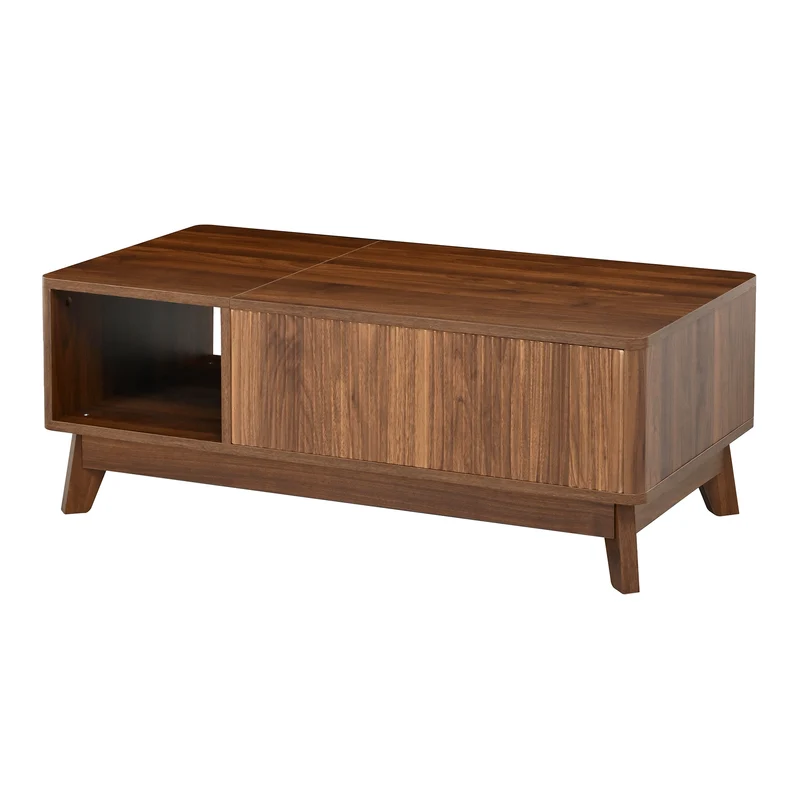Table basse relevable effet noyer 1 niche 95x48cm ADJUSTCONCRETEELITE