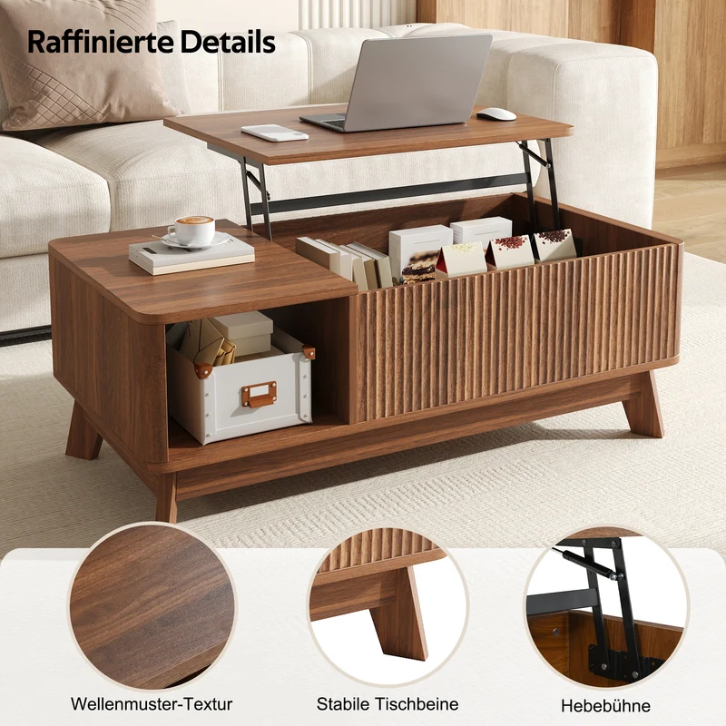 Table basse relevable effet noyer 1 niche 95x48cm ADJUSTCONCRETEELITE
