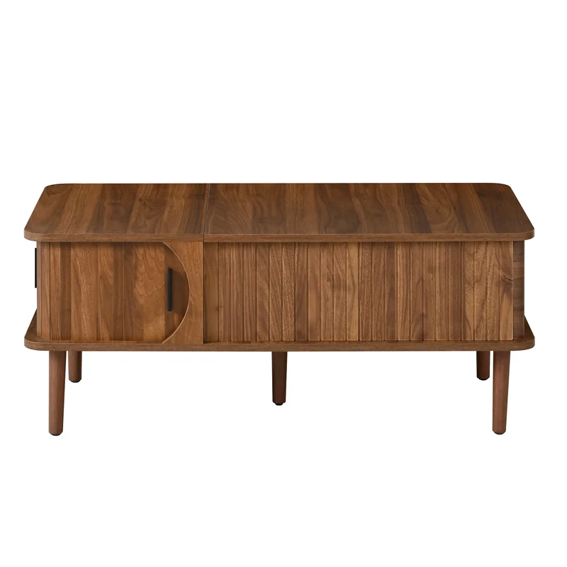 Table basse relevable effet bois noyer style rétro 100x48x55,5cm ADJUSTBOX