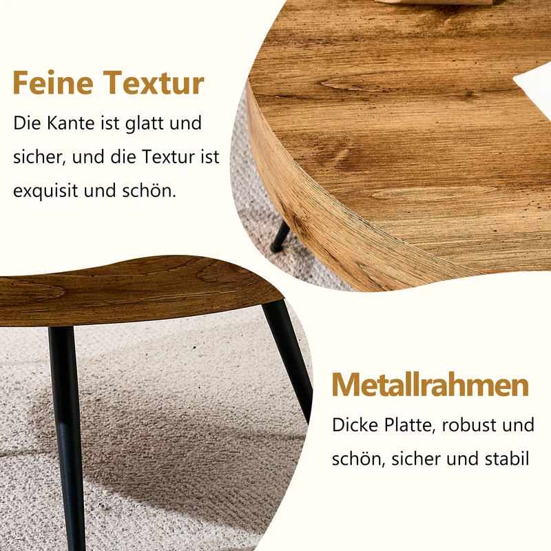 Table basse ronde 70 cm effet bois MDF pieds métal noir VISTALON