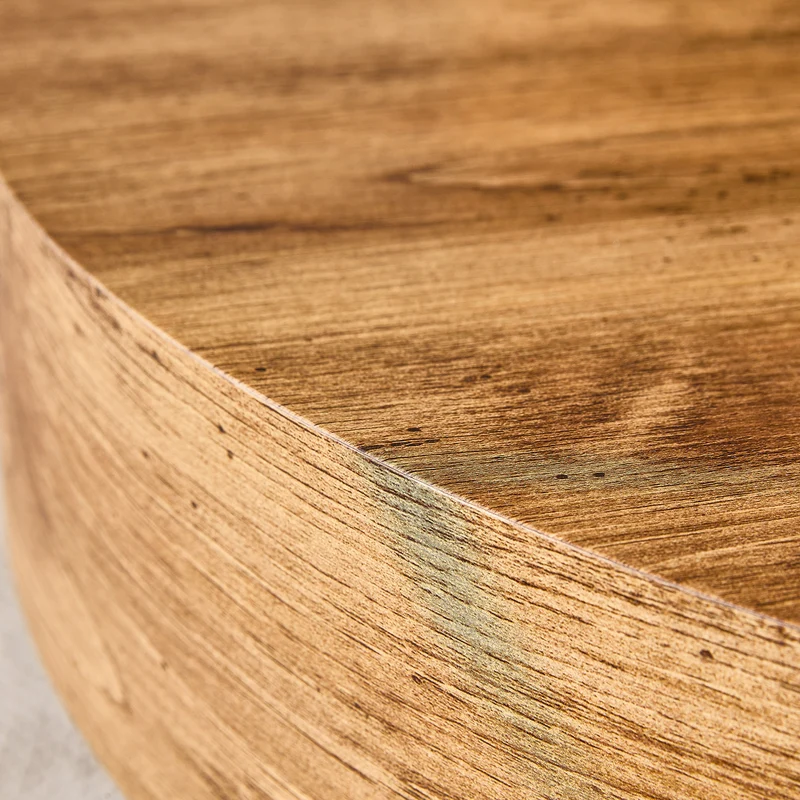 Table basse ronde 70 cm effet bois MDF pieds métal noir VISTALON