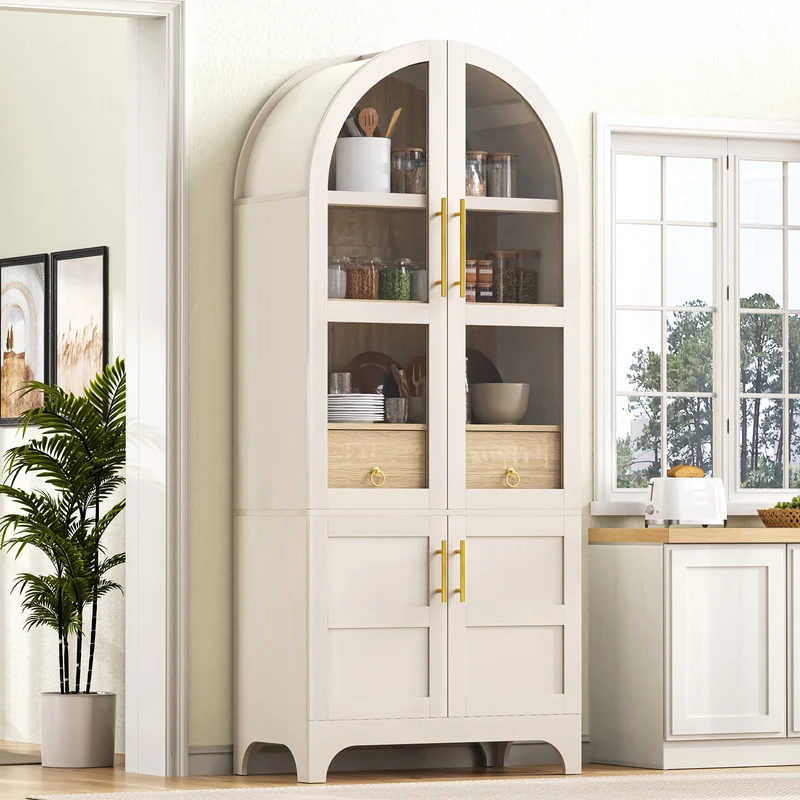 Armoire haut blanc forme arche avec verre cannelé 76x40x180cm RUSTICPILLOWSET