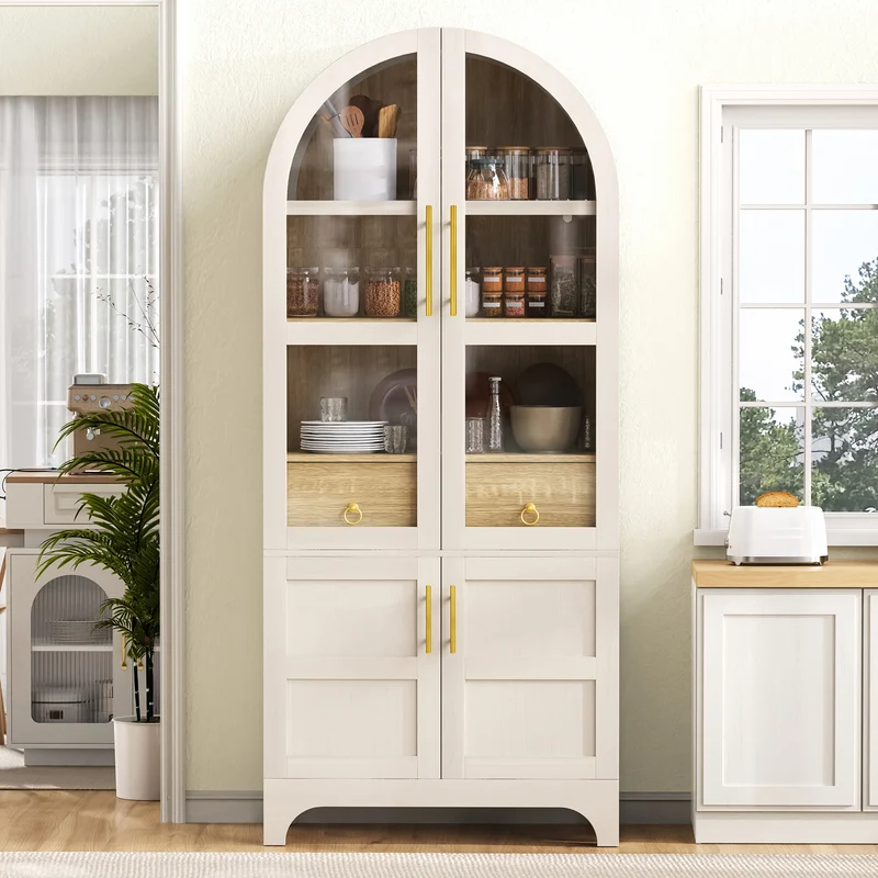 Armoire haut blanc forme arche avec verre cannelé 76x40x180cm RUSTICPILLOWSET