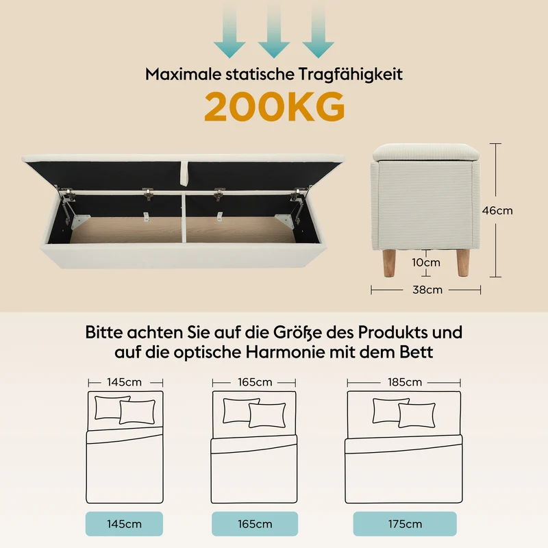 Ensemble lit coffre double rembourré avec tête de lit réglable, prise USB et coffre de lit (matelas non inclus) ANTIGEN