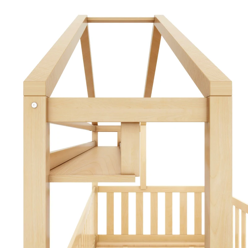 Lit enfant cabane simple en bois massif naturel avec tiroirs et sommier 90x200cm MERIDIANRIFT