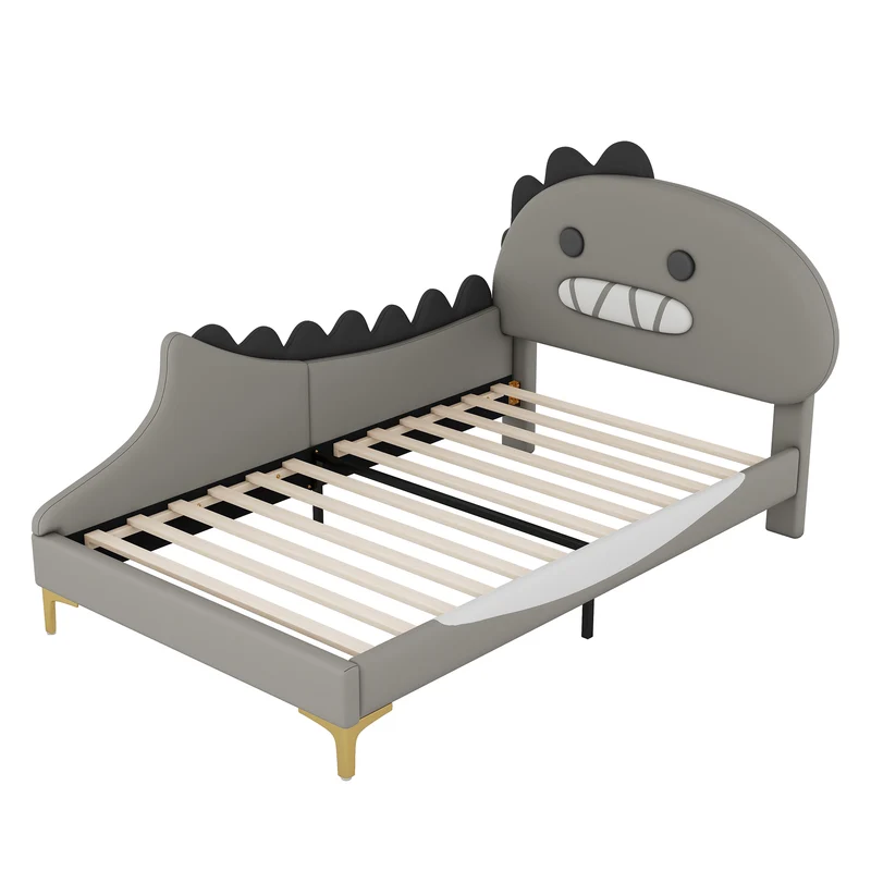 Lit enfant simple dinosaure PU gris 90x200cm INFINITEXYTE