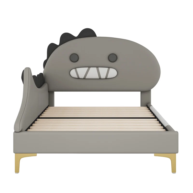 Lit enfant simple dinosaure PU gris 90x200cm INFINITEXYTE