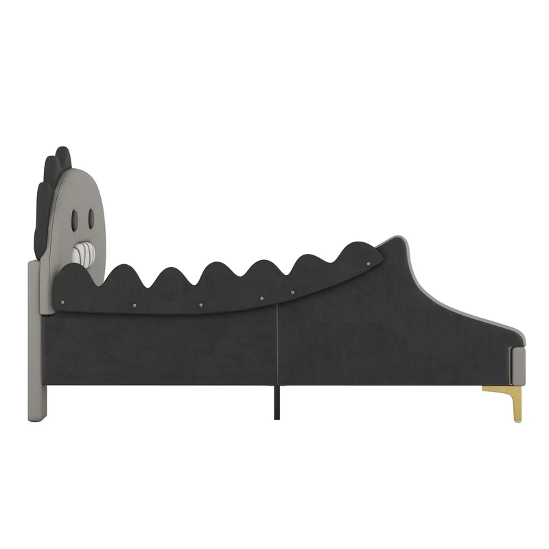 Lit enfant simple dinosaure PU gris 90x200cm INFINITEXYTE