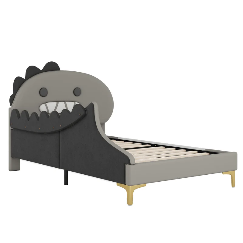 Lit enfant simple dinosaure PU gris 90x200cm INFINITEXYTE