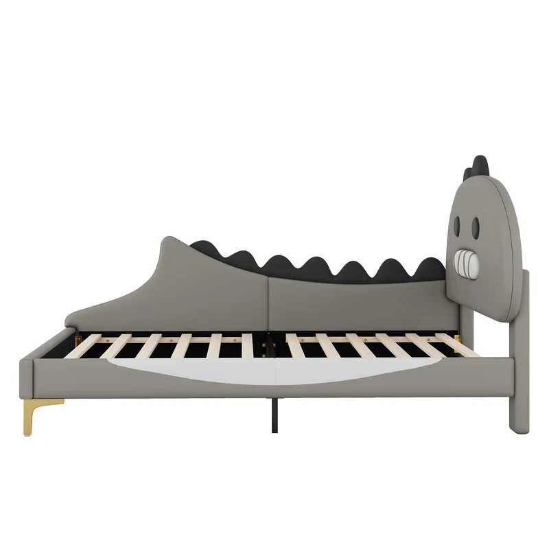 Lit enfant simple dinosaure PU gris 90x200cm INFINITEXYTE